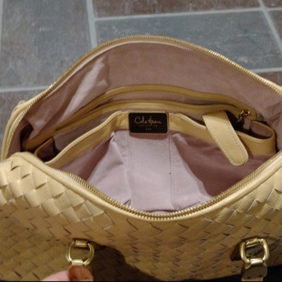 Cole Haan caviar leather beige Nude leather briaded satchel - Picture 4 of 9